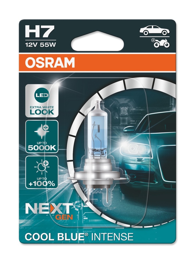 12V 55W PX26d H7 COOL BLUE® INTENSE (NEXTGEN) Clam 1pc Osram