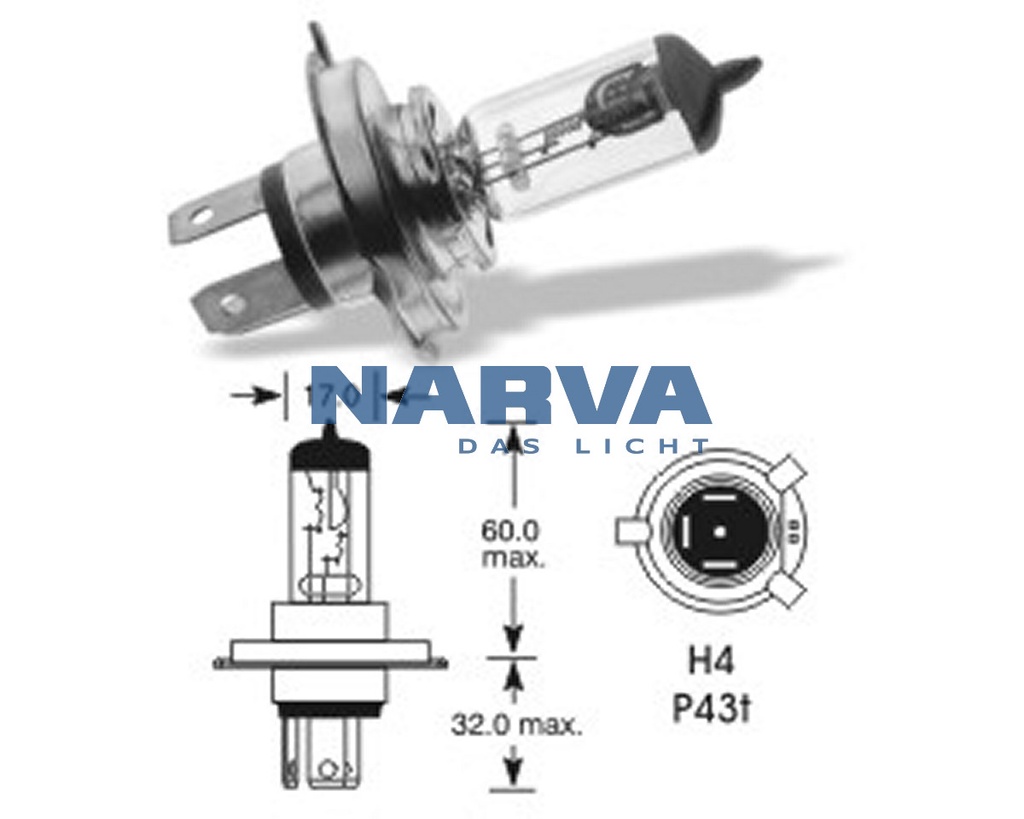 12V 60/55W P43t H4 