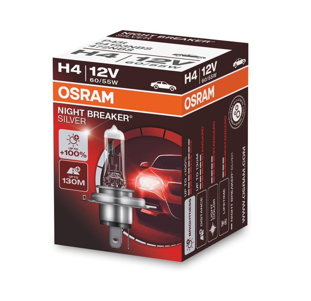 12V 60/55W P43t H4 NIGHT BREAKER® SILVER