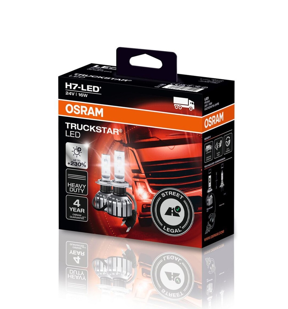 TRUCKSTAR LED H7 24V 18W PX26d 6000K Cool White OSRAM