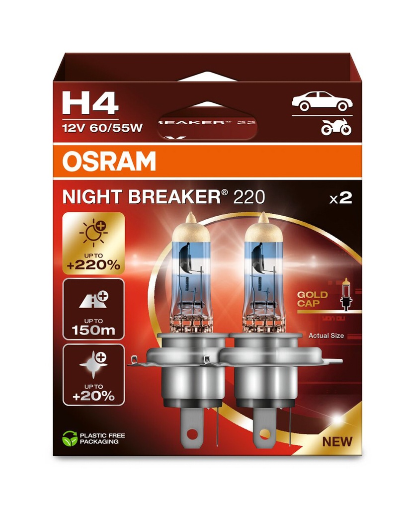12V 60/55W P43T H4 NIGHT BREAKER 220% Box-02 Ecopack