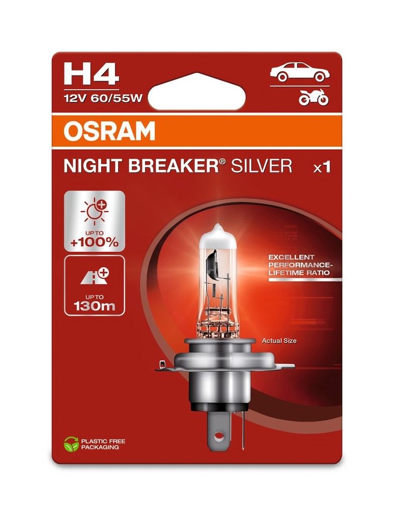12V 60/55W P43t H4 NIGHT BREAKER® SILVER Blister á1 Ecopack