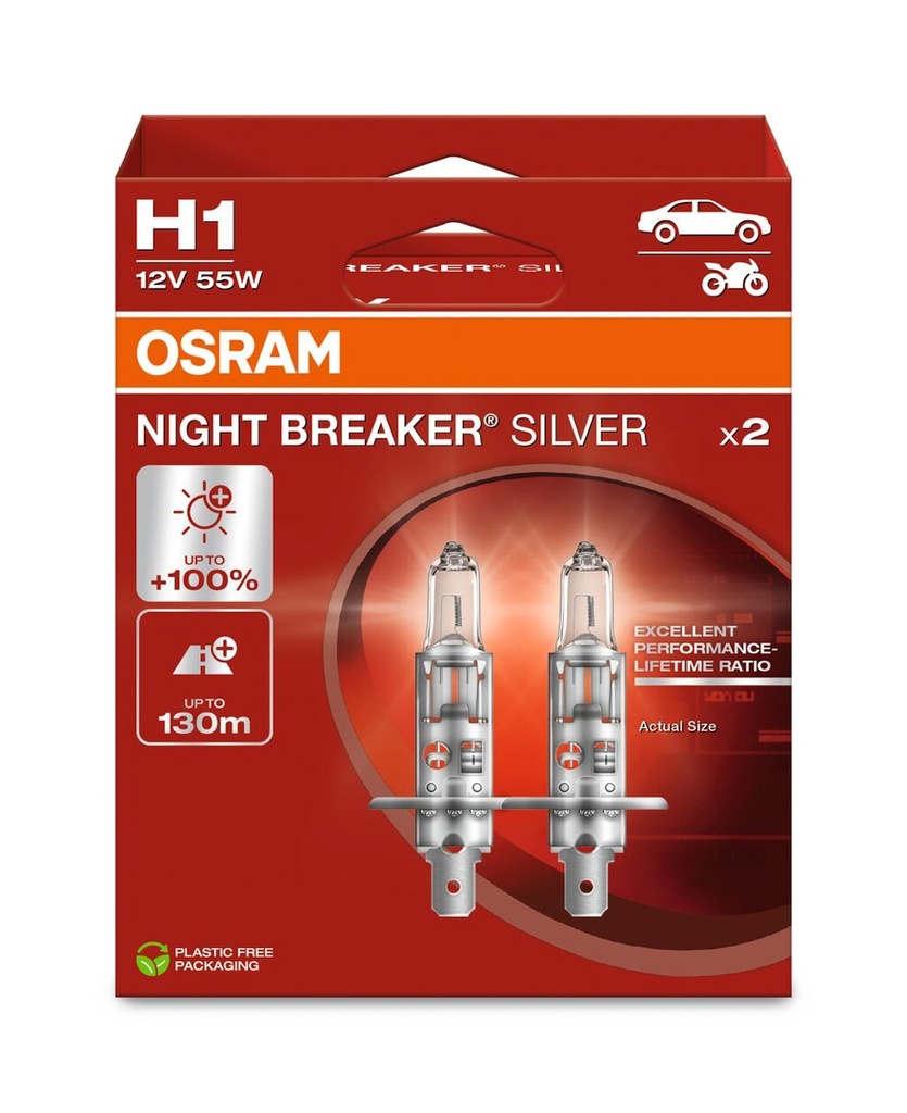 12V 55W P14,5s H1 NIGHT BREAKER® SILVER Osram Box-02 Ecopack