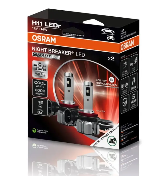 NIGHT BREAKER® H11-LED SMART ECE 12V 14W 6000K OSRAM BOX-02 Ecopack 