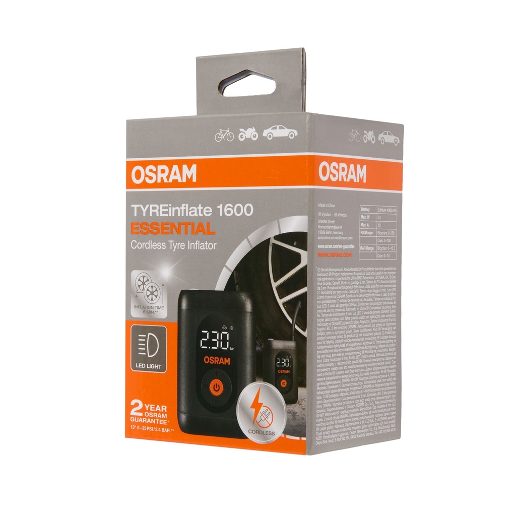 OSRAM TYREinflate 1600 ESSENTIAL cordless digital tyre inflator