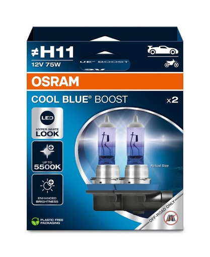 [62211CBB-2HB] 12V 75W PGJ19-2 (H11) COOL BLUE BOOST Ecopack
