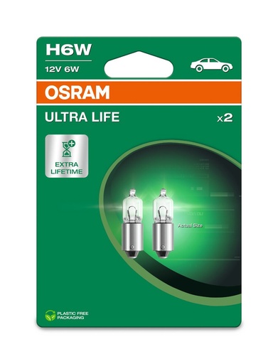 [64132ULT-2BL] 12V 6W BAX9s H6W ULTRA LIFE Blister-02 Ecopack
