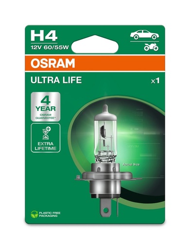 [64193ULT-1BL] 12V 60/55W P43t H4 ULTRA LIFE Blister-01 Osram Ecopack