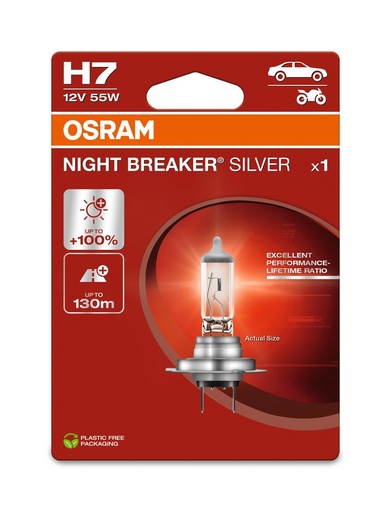 [64210NBS-1BL] 12V 55W PX26d H7 NIGHT BREAKER® SILVER Blister á1 Ecopack