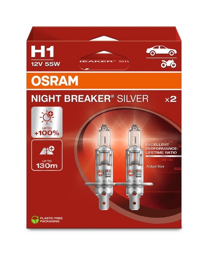 [64150NBS-2HB] 12V 55W P14,5s H1 NIGHT BREAKER® SILVER Osram Box-02 Ecopack
