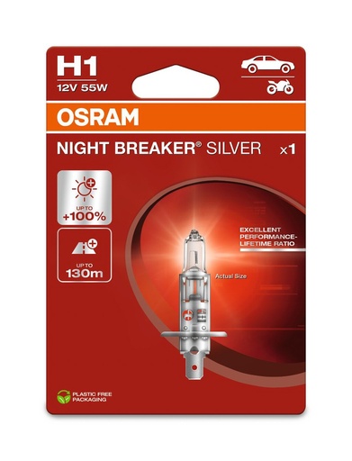 [64150NBS-1BL] 12V 55W P14,5s H1 NIGHT BREAKER® SILVER Blister á1 Ecopack