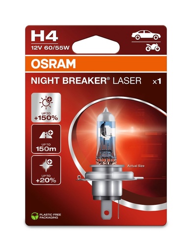 [64193NL-1BL] 12V 60/55W P43t H4 NIGHT BREAKER LASER Blister-01 Ecopack