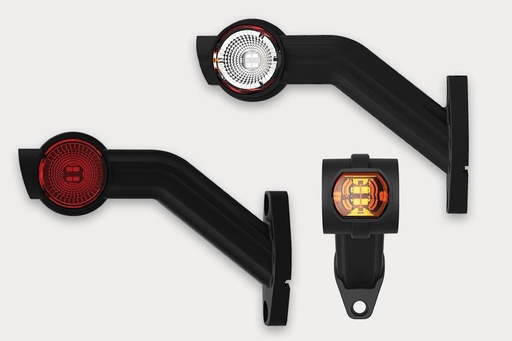 [A-FT-140L] 3-functional LED side marker, left, long, slanted rubber arm - left