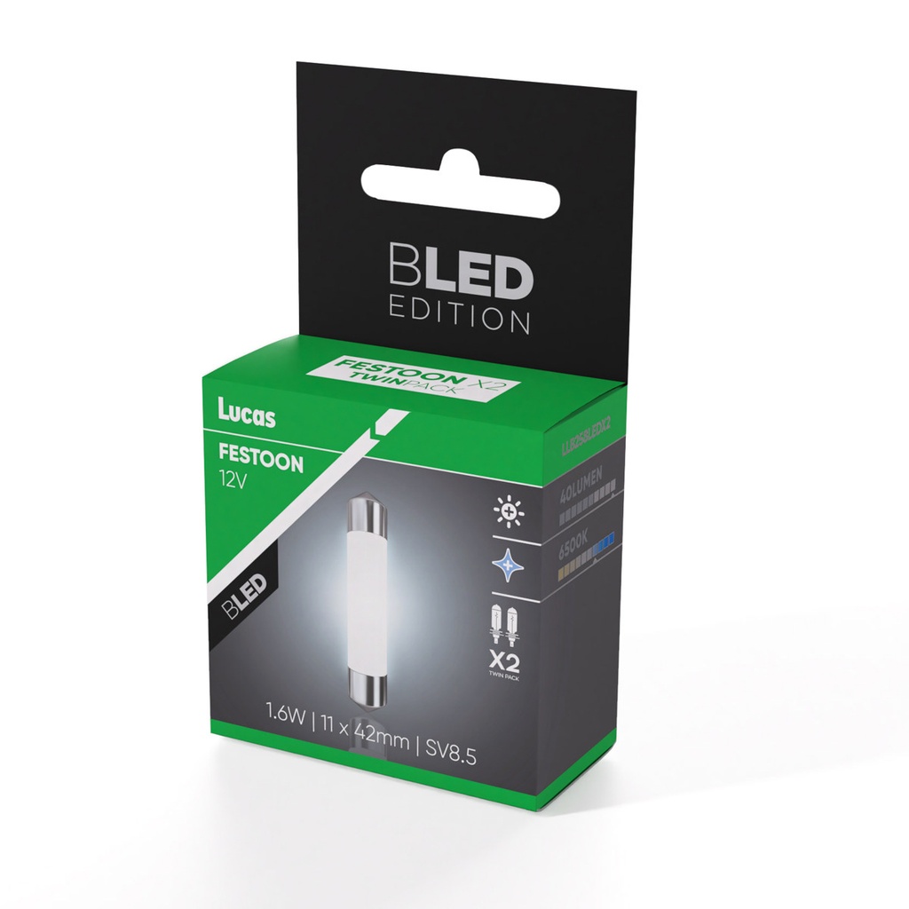 12V 1,6W 11x42mm SV8,5-8 (FESTOON) x2 LED Lucas