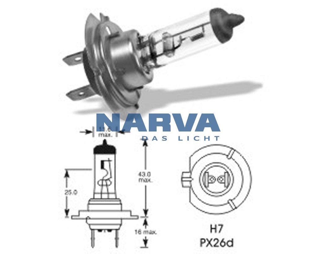 12V 55W Px26d H7 Long Life NARVA