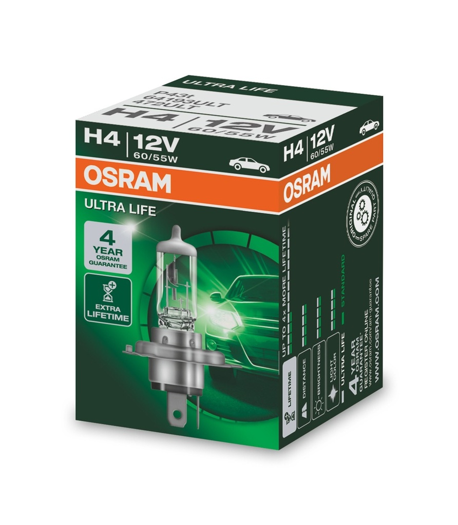 12V 60/55W P43t H4 Osram ULTRA LIFE