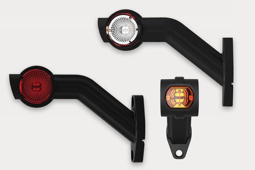3-functional LED side marker, left, long, slanted rubber arm - left