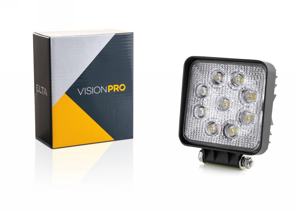 Svetlo pracovné štvorcové 9LED x 3W/27W pevné uchytenie ECE R10 