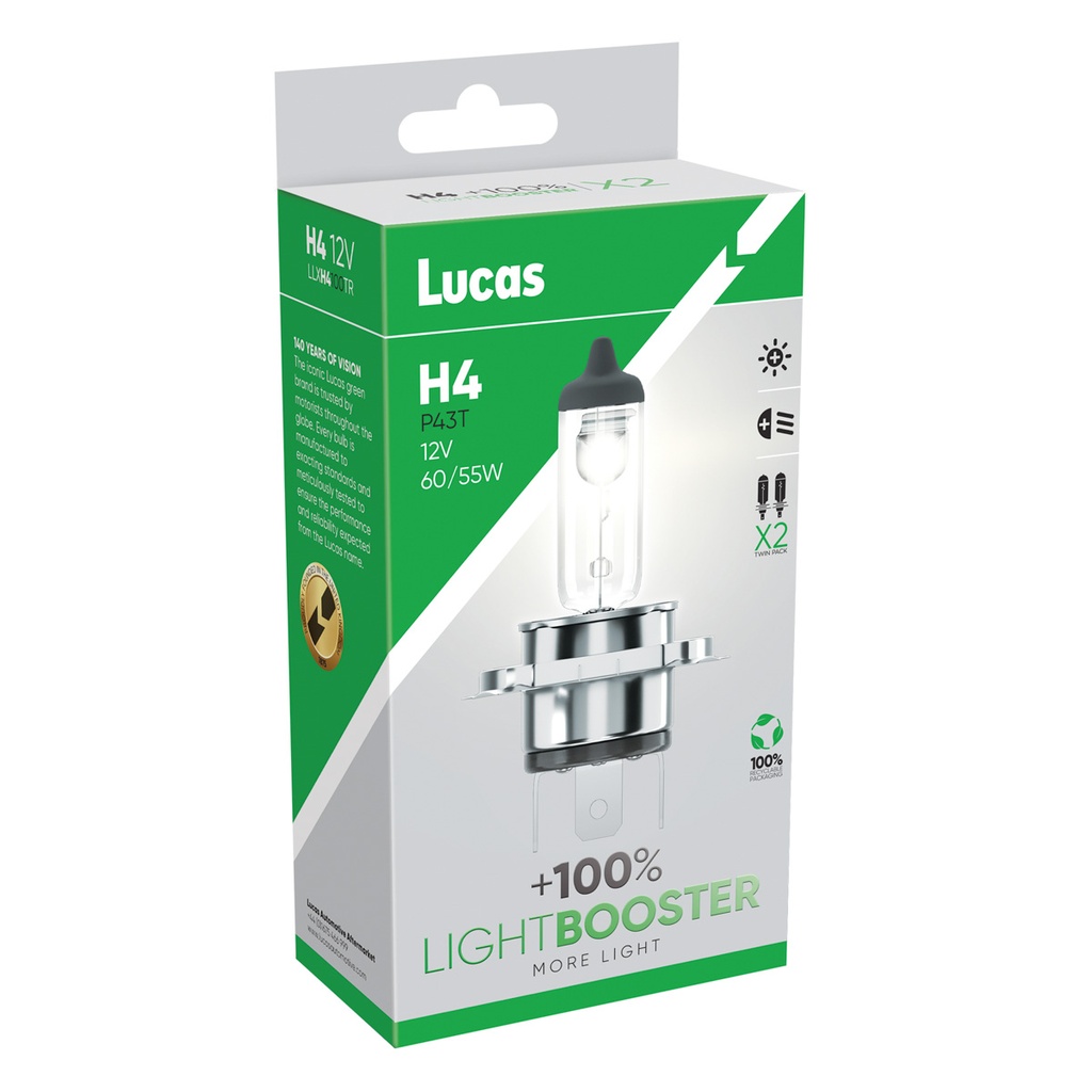 12V 60/55W P43t H4 +100 % (BOX-02)