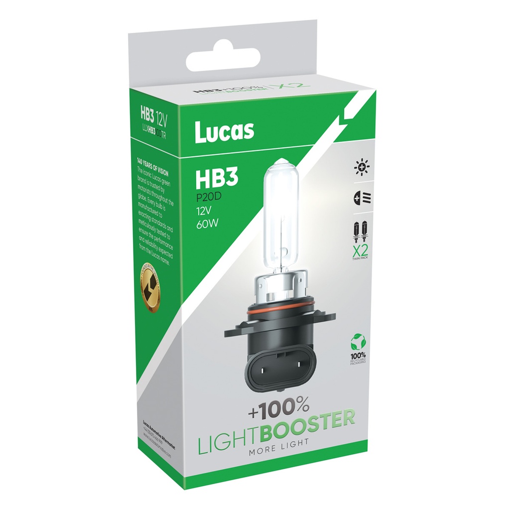 12V 60W P20d HB3  +100 %(BOX-02)