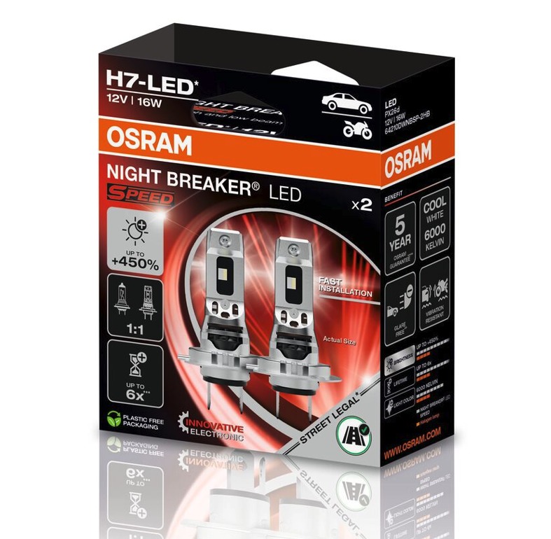 NIGHT BREAKER® H7-LED SPEED 450 12V 16W 6000K OSRAM BOX-02 Ecopack 
