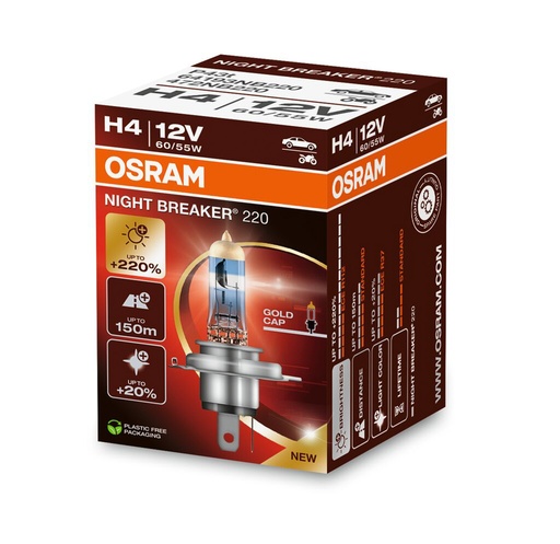 [64193NB220] 12V 60/55W P43T H4 NIGHT BREAKER 220%