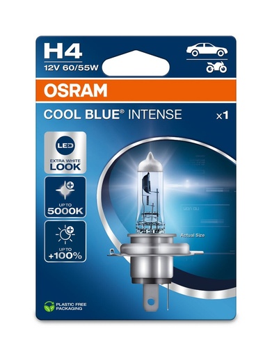 [64193CBN-1BL] 12V 60/55W P43t H4 COOL BLUE® INTENSE (NEXTGEN) Clam 1pc Osram Ecopack