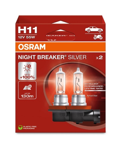 [64211NBS-2HB] 12V 55W H11 NIGHT BREAKER® SILVER BOX-02 Ecopack