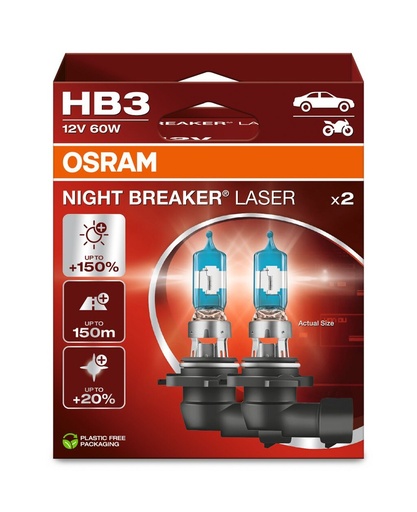 [9005NL-2HB] 12V 60W P20d HB3 NIGHT BREAKER® LASER BOX-02 Ecopack