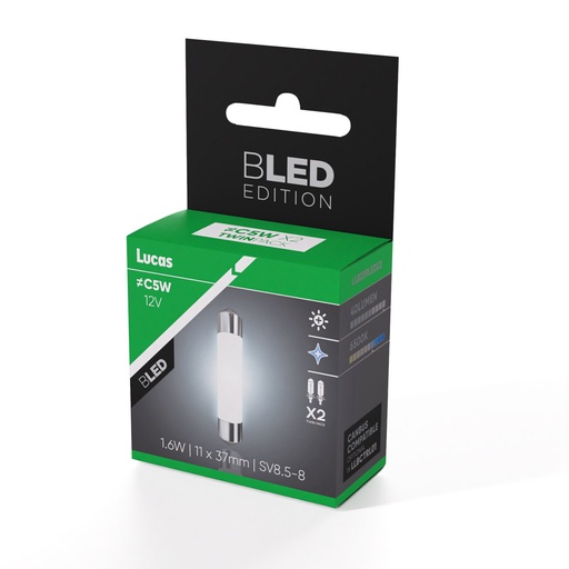 [LLB239LEDX2] 12V 1.6W 11x37mm SV8,5-8 (≠C5W) x2 LED Lucas