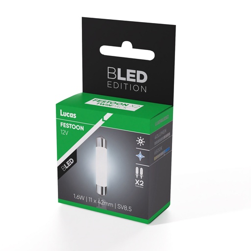 [LLB258LEDX2] 12V 1,6W 11x42mm SV8,5-8 (FESTOON) x2 LED Lucas