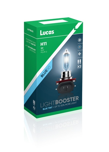 [LLX711BLUX2] 12V 55W PGJ19-2 H11 LUCAS LIGHTBOOSTER BLUE50 (BOX-02)