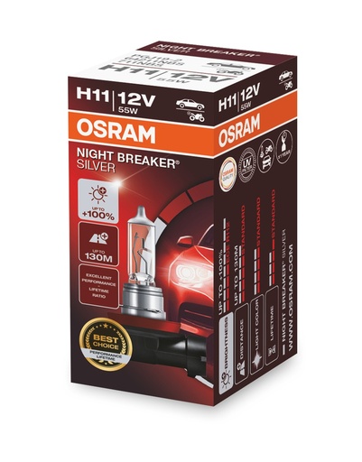 [64211NBS] 12V 55W H11 NIGHT BREAKER® SILVER