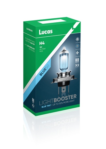[LLX472BLUX2] 12V 60/55W P43t H4 LUCAS LIGHTBOOSTER BLUE50 (BOX-02)